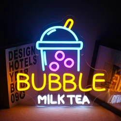 Bubble Milk Tea Neon Signs High Cup Shaped LED Sign Wall Room Decor Acrylic Light Up Sign Neon Light Drink Dessert Shop Supplies