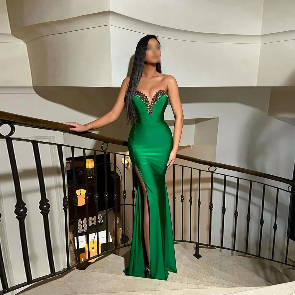 

Миньон атласное сексуальное платье с V-образным вырезом с бусинами кристаллами с высоким разрезом сбоку вечернее платье для выпускного вечера элегантное вечернее платье для женщин 2024