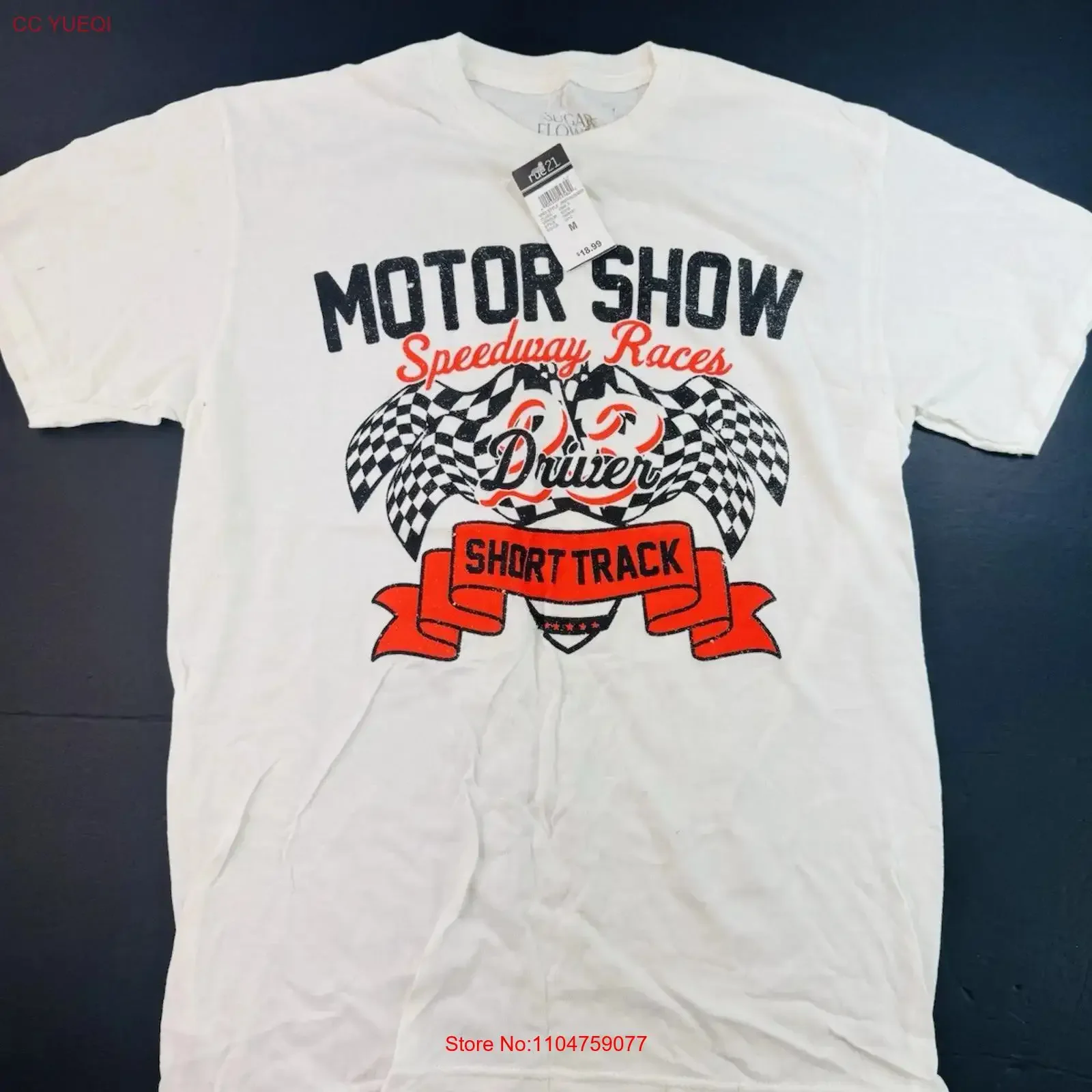 Camiseta blanca Rue21 Motor Show Speedway Races, talla mediana para hombre, nueva, estilo vintage, lavada, ropa de diseñador para hombre, ligeramente transpirable