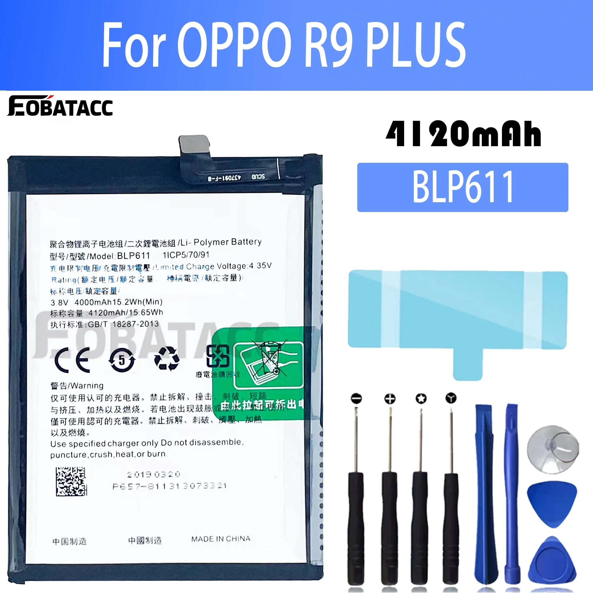 

100% New Original Battery BLP611 For OPPO BLP-611 R9 PLUS Battery + Free Tools