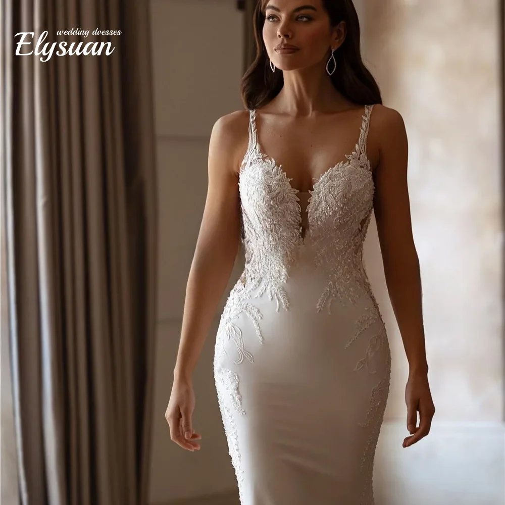 Роскошные свадебные платья русалки с v-образным вырезом по индивидуальному заказу для женщин, кружевные аппликации на бретельках, халат De Mariee, свадебное платье с открытой спиной
