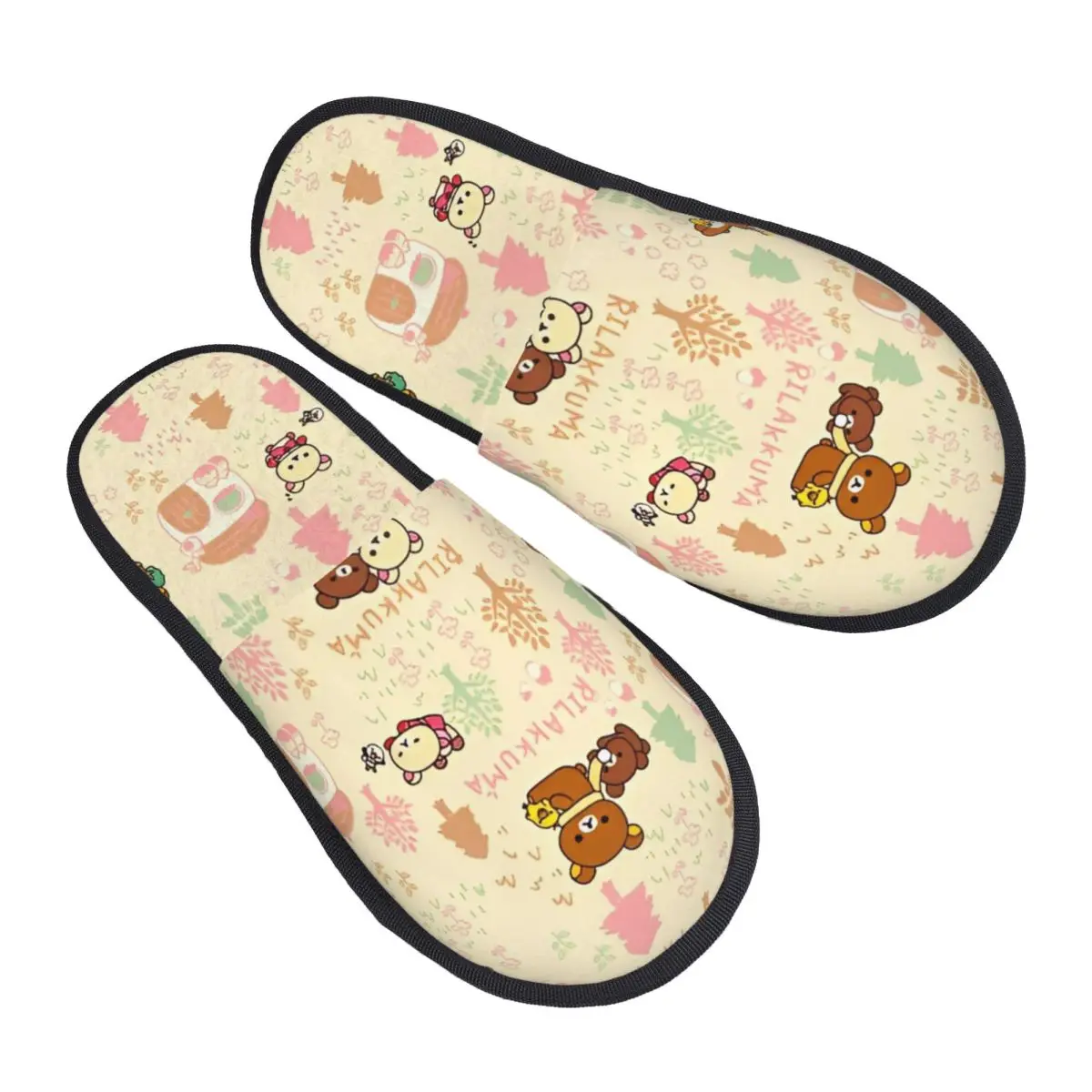 

Rilakkuma мультяшные домашние тапочки для гостиной, уютные бытовые меховые тапочки, нескользящие шлепанцы