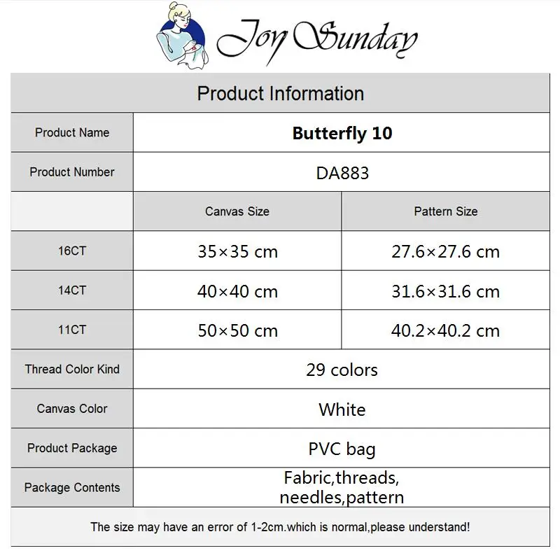 조이 선데이 나비 동물 크로스 스티치 DIY 자수 패턴 수공예 공예, 뜨개질 바느질, 수제 공예, 홈 데코