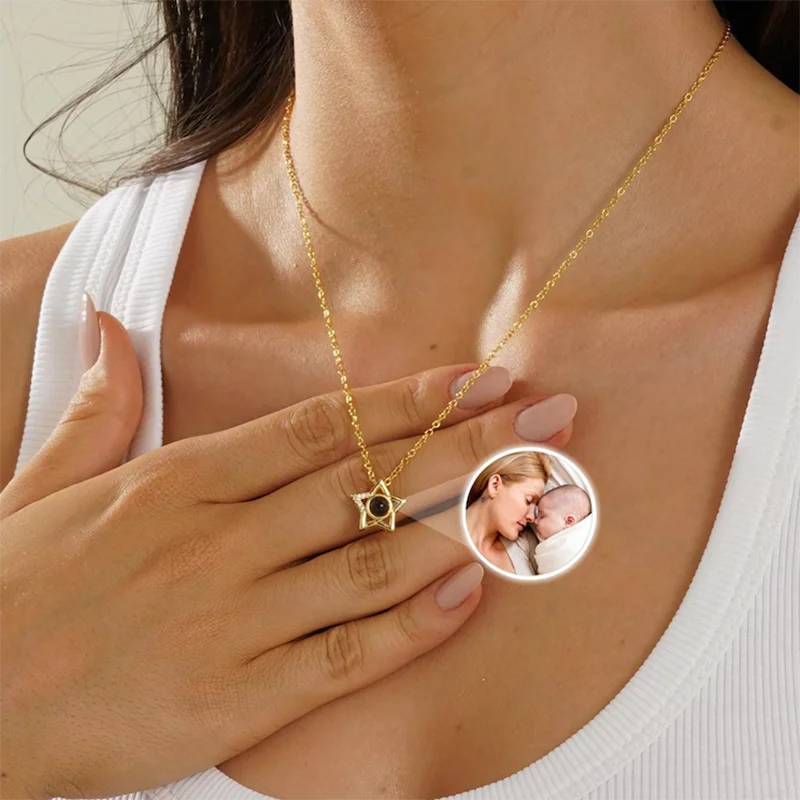 DHQH 2025 New Customized Photo Star Projection Necklace Personalized Picture Star Projection Pendant Jewelry Mother's Day Gift