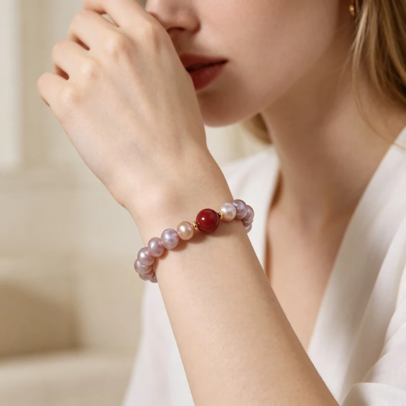 Freshwater Cultured Pearl Beaded Bracelet for Women, Elastic String Vintage Wrist Jewelry
