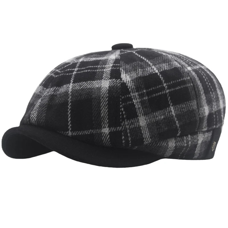 Berets Autumn Winter Hats for Men Women Vintage Plaid Octagonal Newsboy Cap Retro Artist Painter Wool Beret Hat Beret Cap