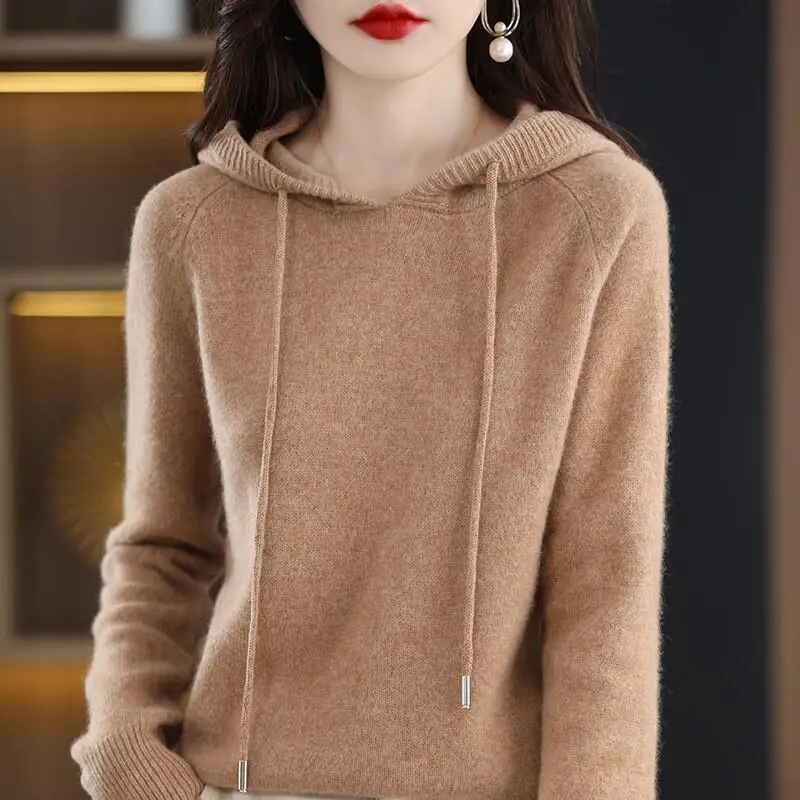 

Осень-весна новый кашемировый вязаный свитер с капюшоном женский свободный свитер с капюшоном утолщенный базовый универсальный свитер женская повседневная одежда мода