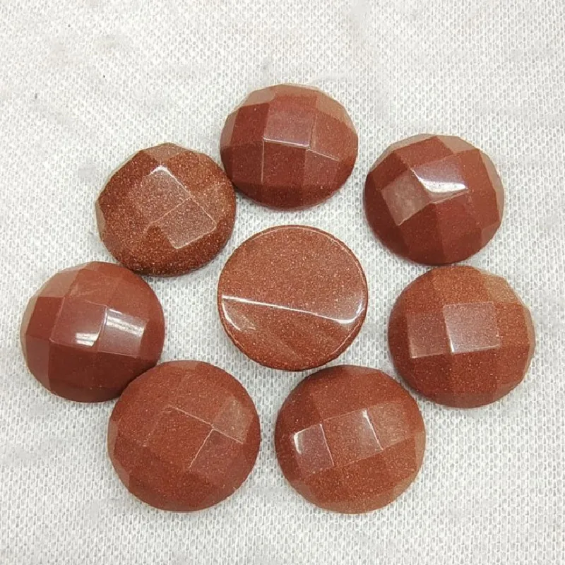 4PCS Faceted Golden Sand Stone Cabochons Round Shape 25MM For Women's Necklace Making DIY Jewelry Accessories Free Shippings