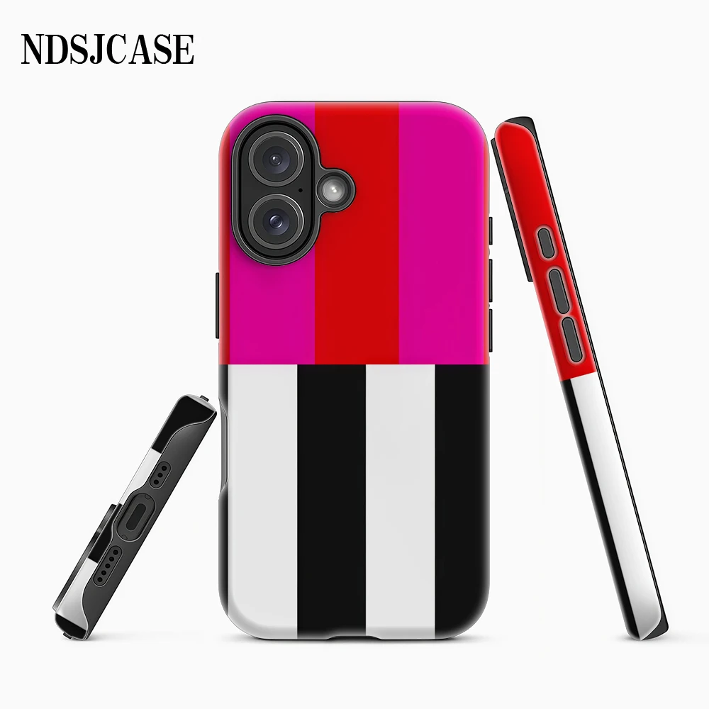 Color - Funda de teléfono con rayas de bloque para iPhone 17 16 15 14 13 12 11 X XS XR XSMAX 7 8 Air Pro Max Plus cubierta de lujo de doble capa