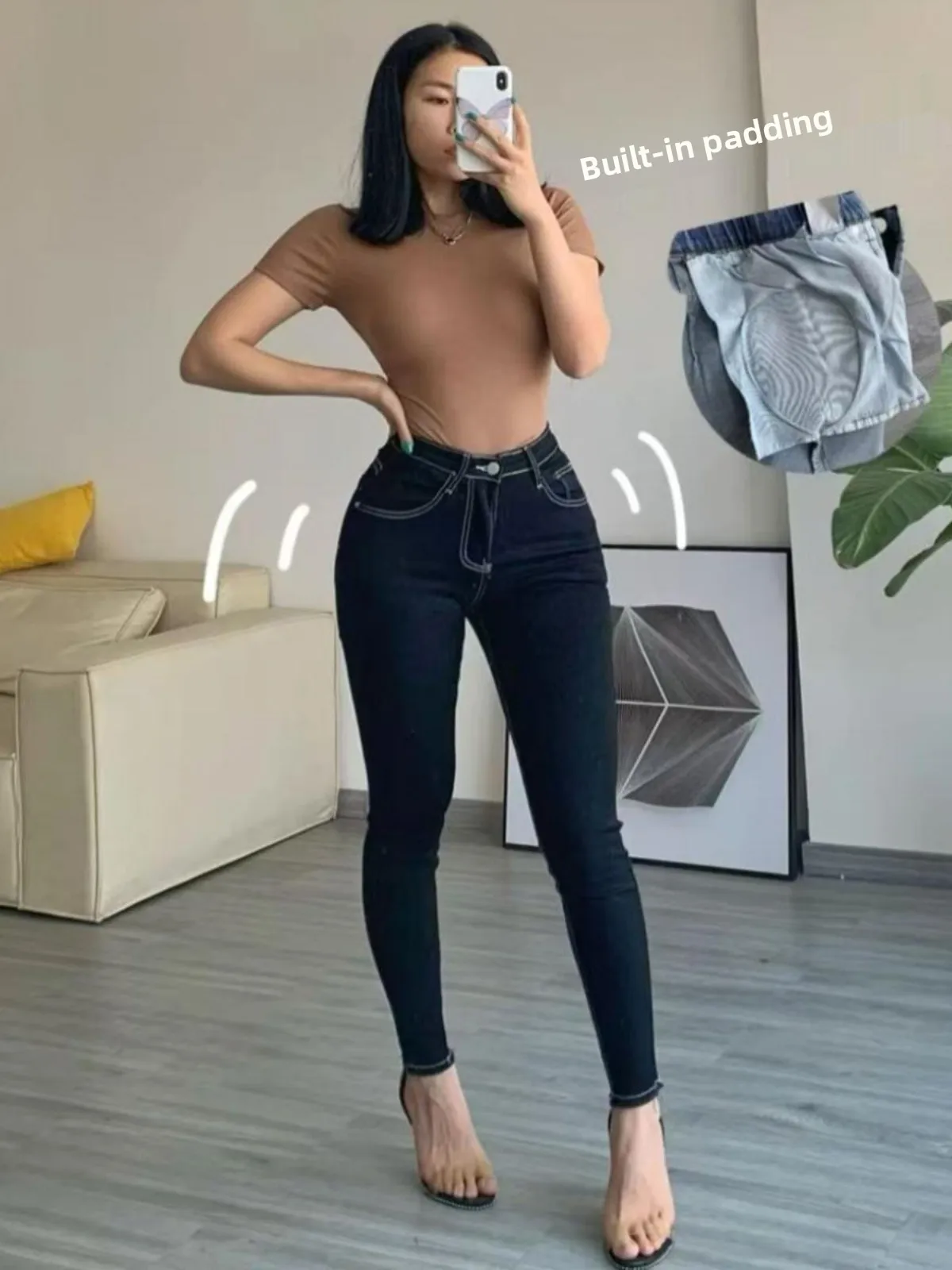 

Bla High Waist Stretchy Denim Slim Fit Jeans Elastic Slimming Frayed Faionable Korean Sle Nine Point Pencil Pants