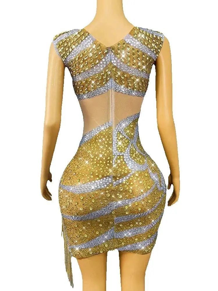 جودة عالية حجر الراين غير النظامية شرابة سترة مرنة فستان 2025 موضة جديدة مخصصة الملابس النسائية #3