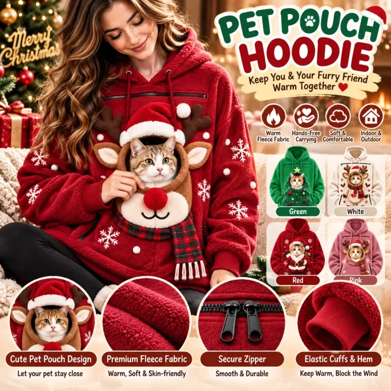Pet Carrier Hoodie Humans Warm Fleece Pullover Sweatshirt Pouch Pocket Unisex Loose Casual Winter Top Dogs & Cats Pet Lover Gift