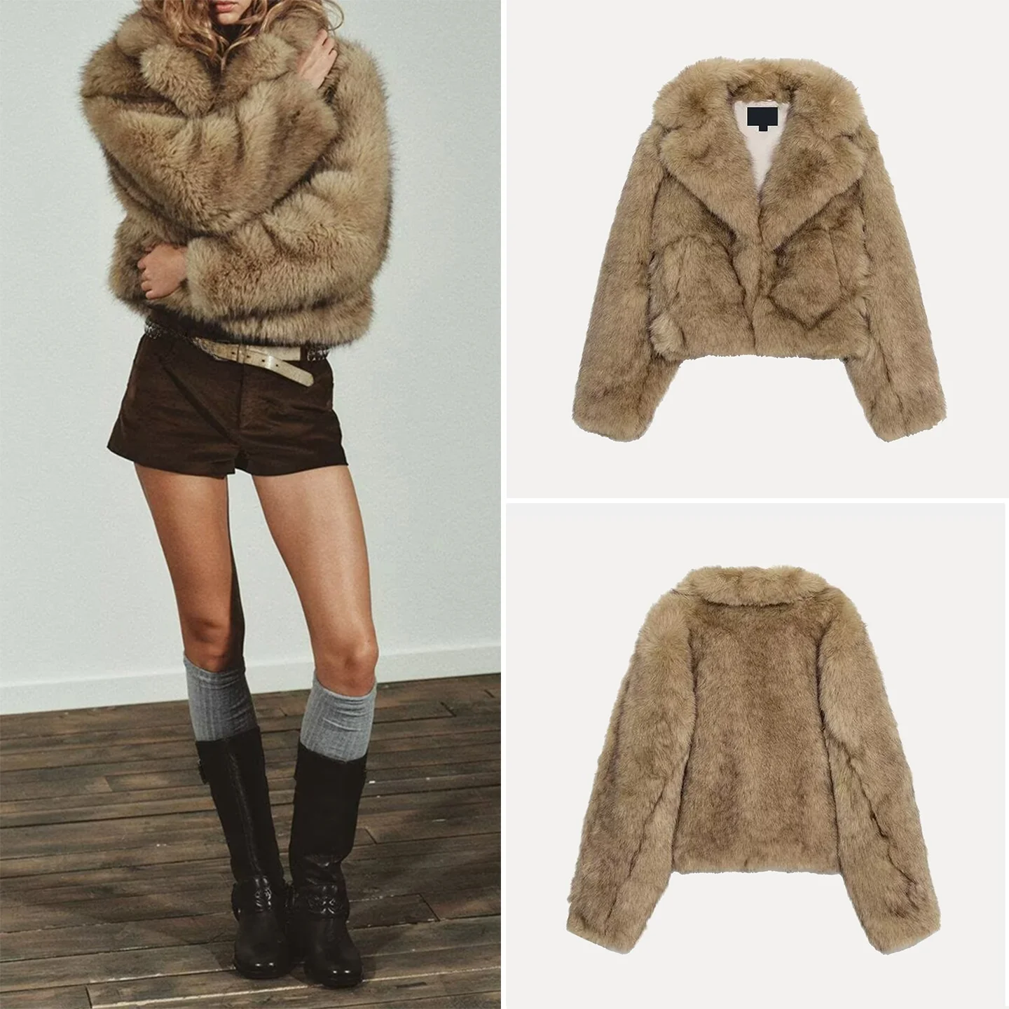 

2025 Autumn New Sle Women's Faion Artificial Fur Effect ort Coat Jaet Z Stand Fit ort Outerwear for Ladies
