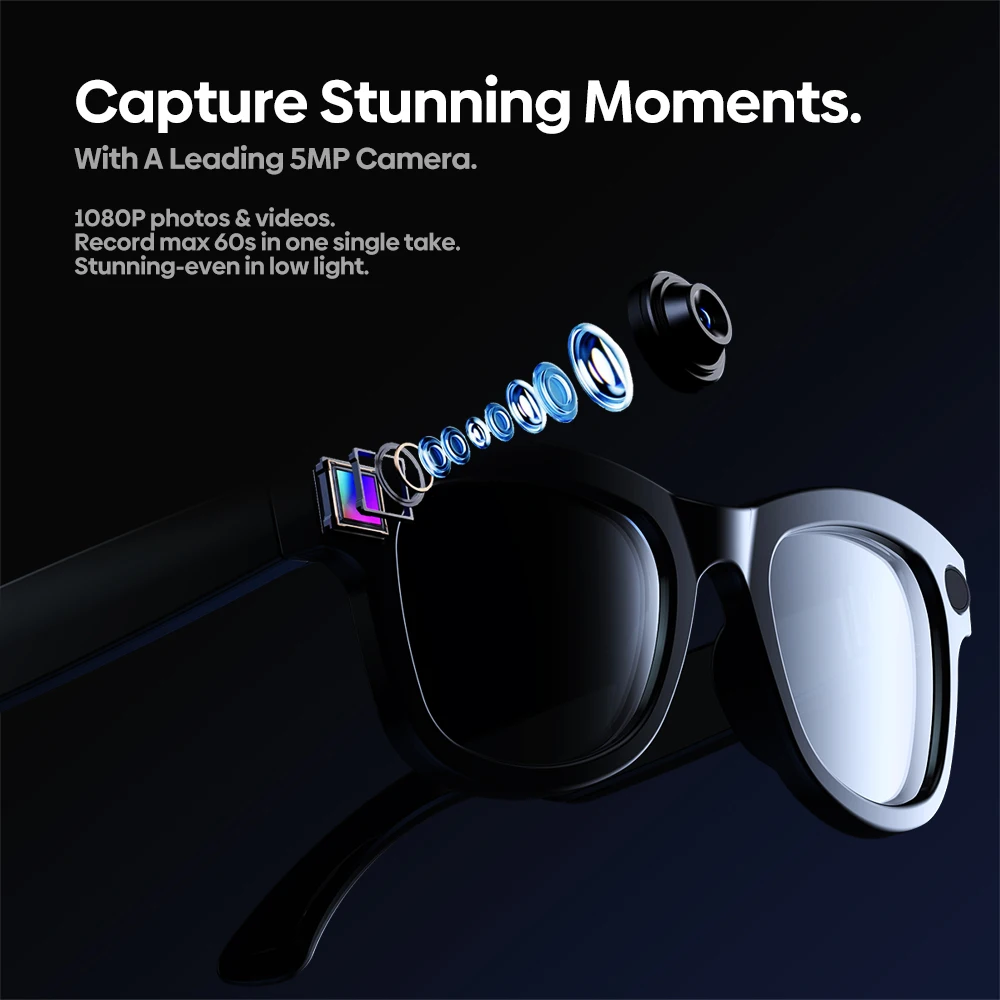 Zeblaze Eyewear AI Shooting Glasses 5.0MP Camera 1080p Photos Videos AI Chat Real Time Translation Bluetooth Call Music Glasses