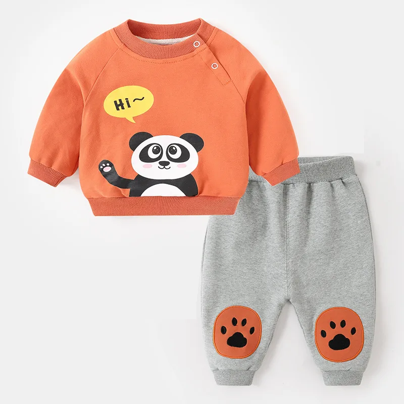 Ins Autumn Baby Boy Sweatshirt 2PCS Clothes Toddler Infant Boys Cartoon Tops Patchwork Contrast Jogger Pant Kids Boys Tracksuits