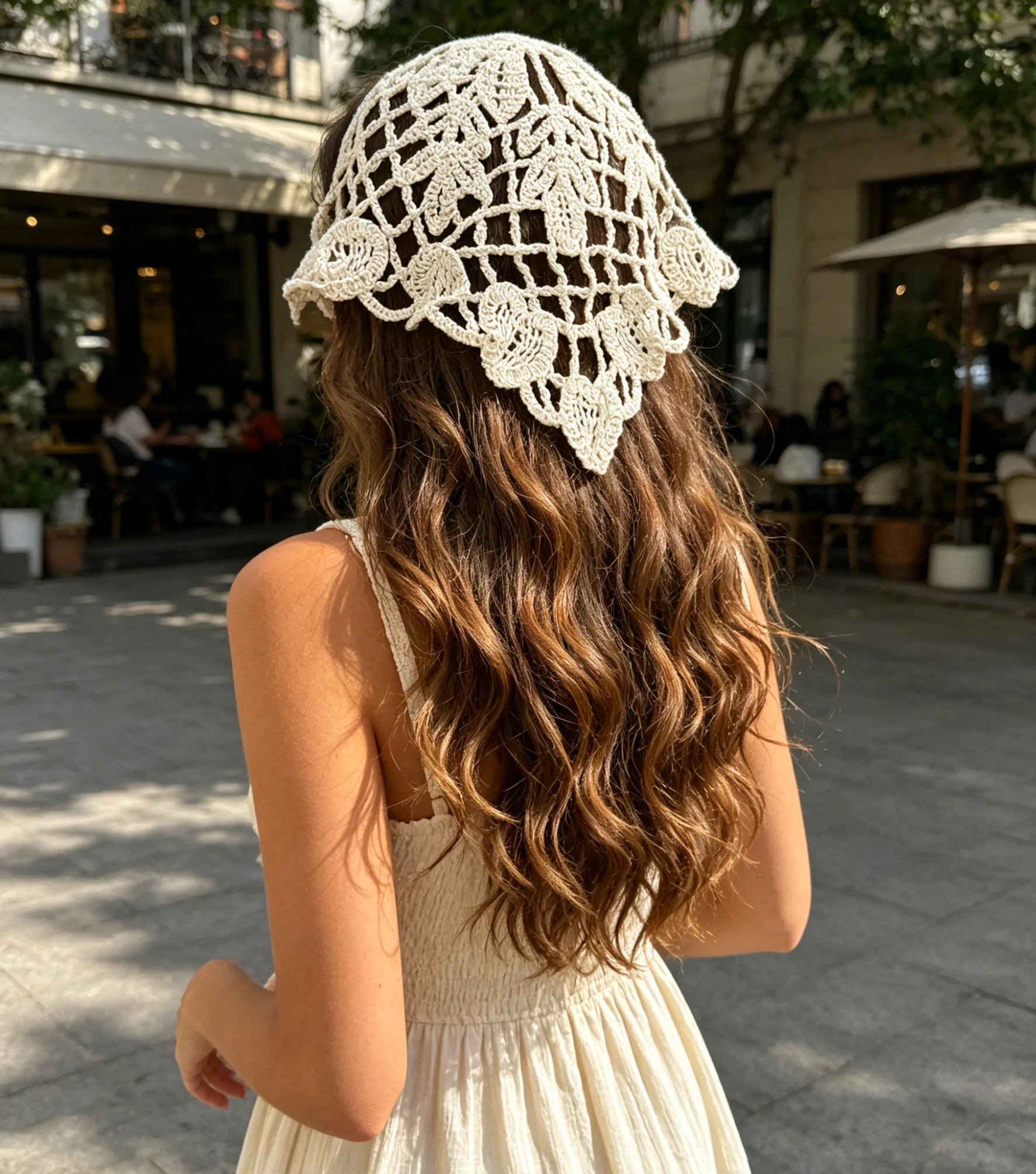 

1pc Fashion Hollow Crochet Flower Bandana Headband Spring Summer Women Elegant Knitted Tulip Triangle Scarf Bohemia Headscarf