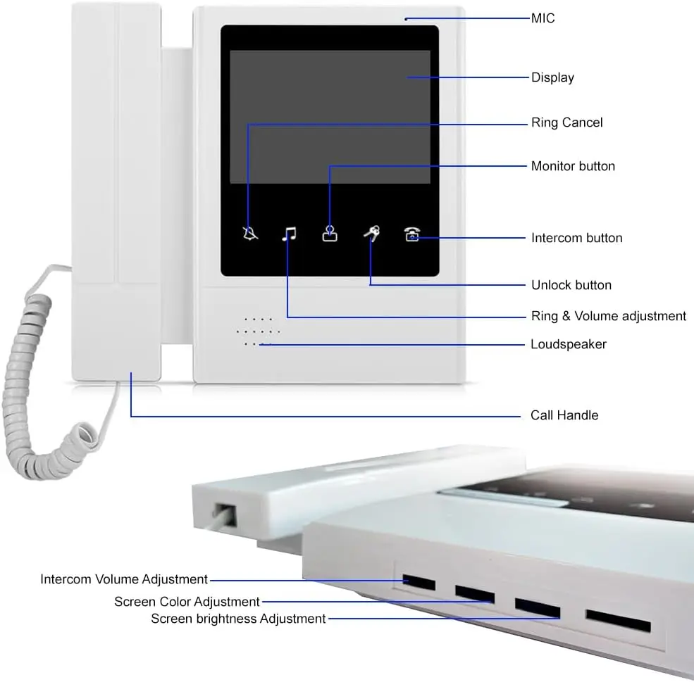 4.3 بوصة فيديو إنترفون 2 وحدات نظام جرس الباب مقبض تصميم شاشة فيديو باب الهاتف لأمن الشقق المتعددة