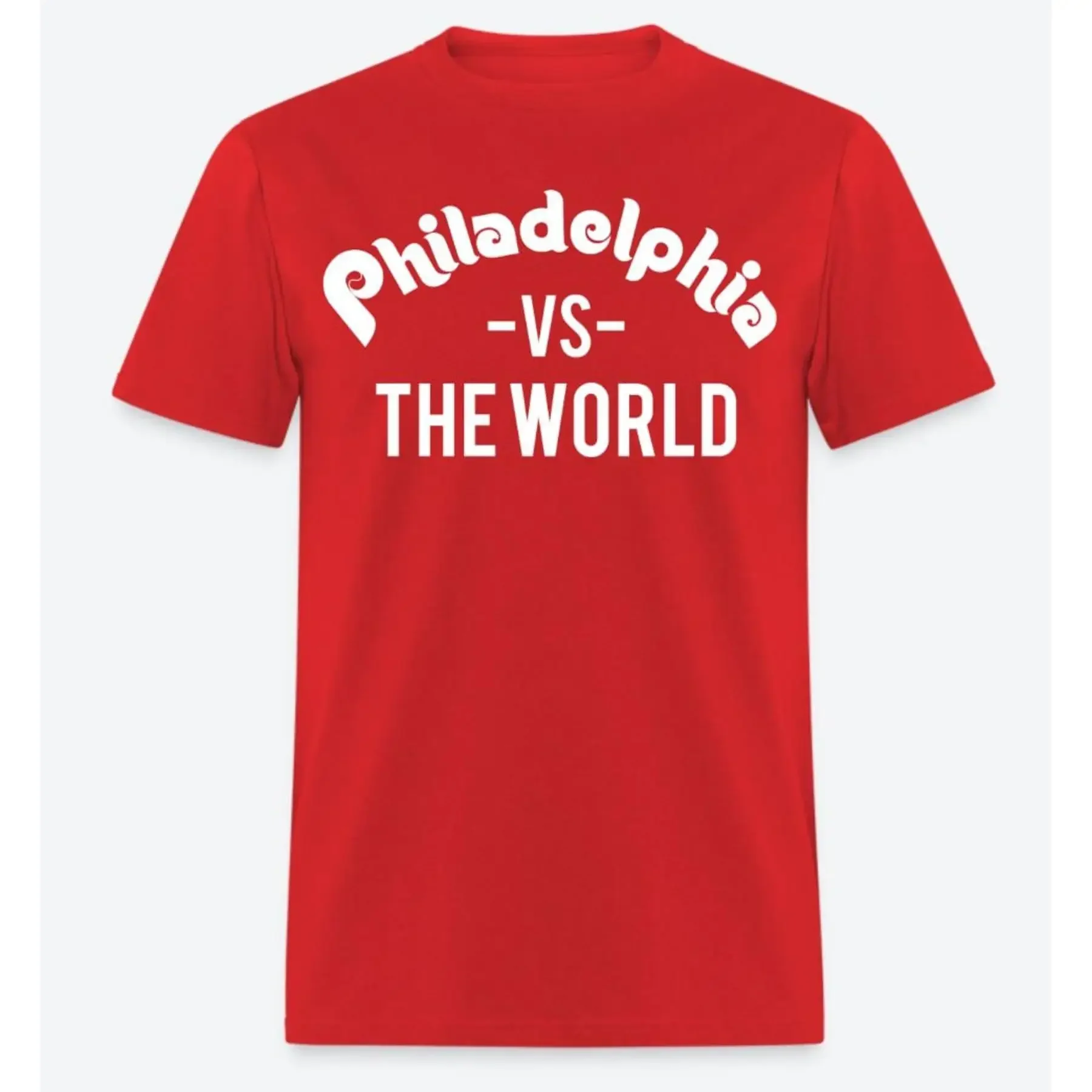 

Дизайн футболки «Филадельфия против мира», красный с белым принтом
