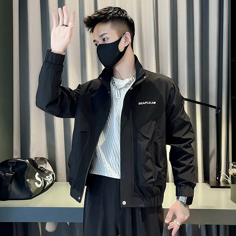 

Spring Autumn Stand Collar Jaet XS Small Size Men's Casual Versatile S Slim Fit 55 Workwear Embroidered Outerwear