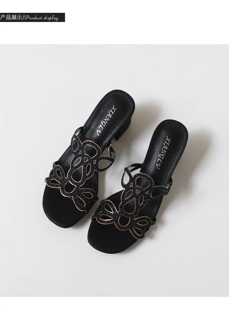 6.5CM High Heel Sandals for  2023 Summer Leisure Fairy Style Retro Rhinestone Roman Shoes for Women 322-6