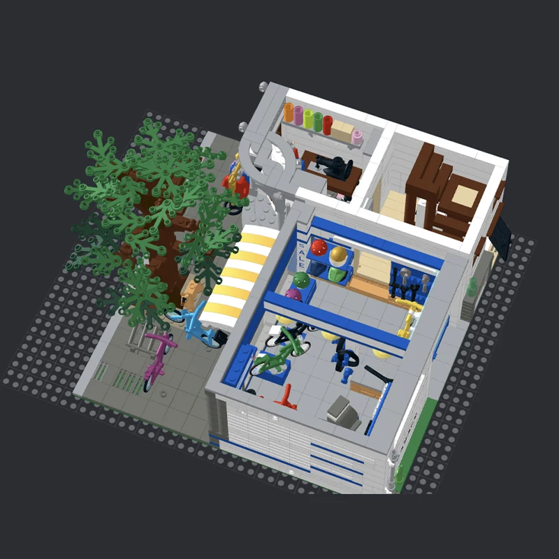 1382PCS MOC Base Module Bike Shop Modular City Building DIY Educational  Building Blocks Set for Kids Birthday Gift