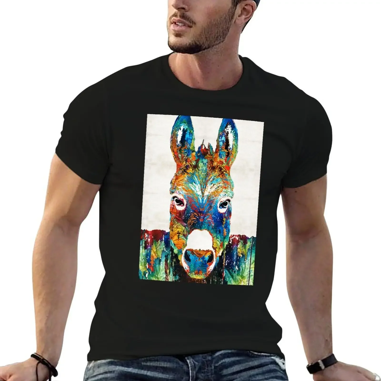 

Colorful Donkey Art - Mr. Personality - By Sharon Cummings T-Shirt graphics quick drying black t shirts for men