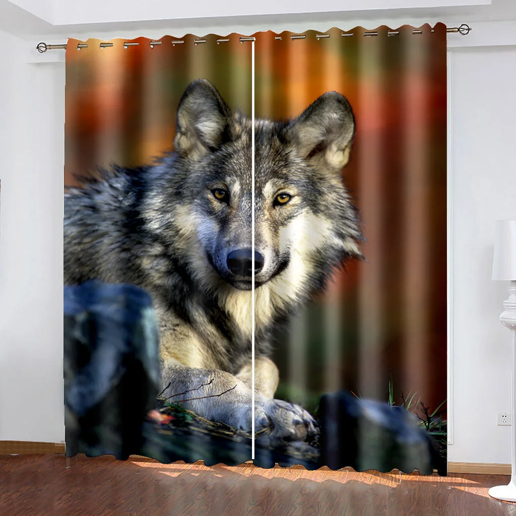 2PC Curtains With Animal Avatars Printed On Lions, Tigers, And Leopards Are Suitable For Kitchens, Cafes, Living Rooms, Balconie