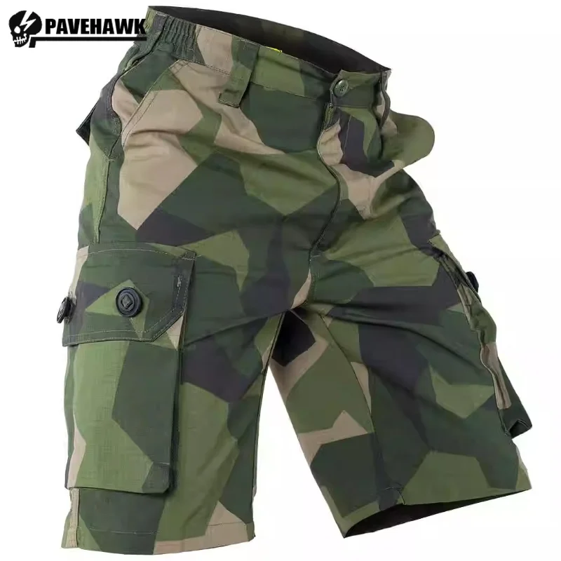 Geometric Camo Combat Shorts Mens Summer Multi Pocket Outdoor Hiking Mid Pants Size S-3XL Waterproof Tactical Training Overalls