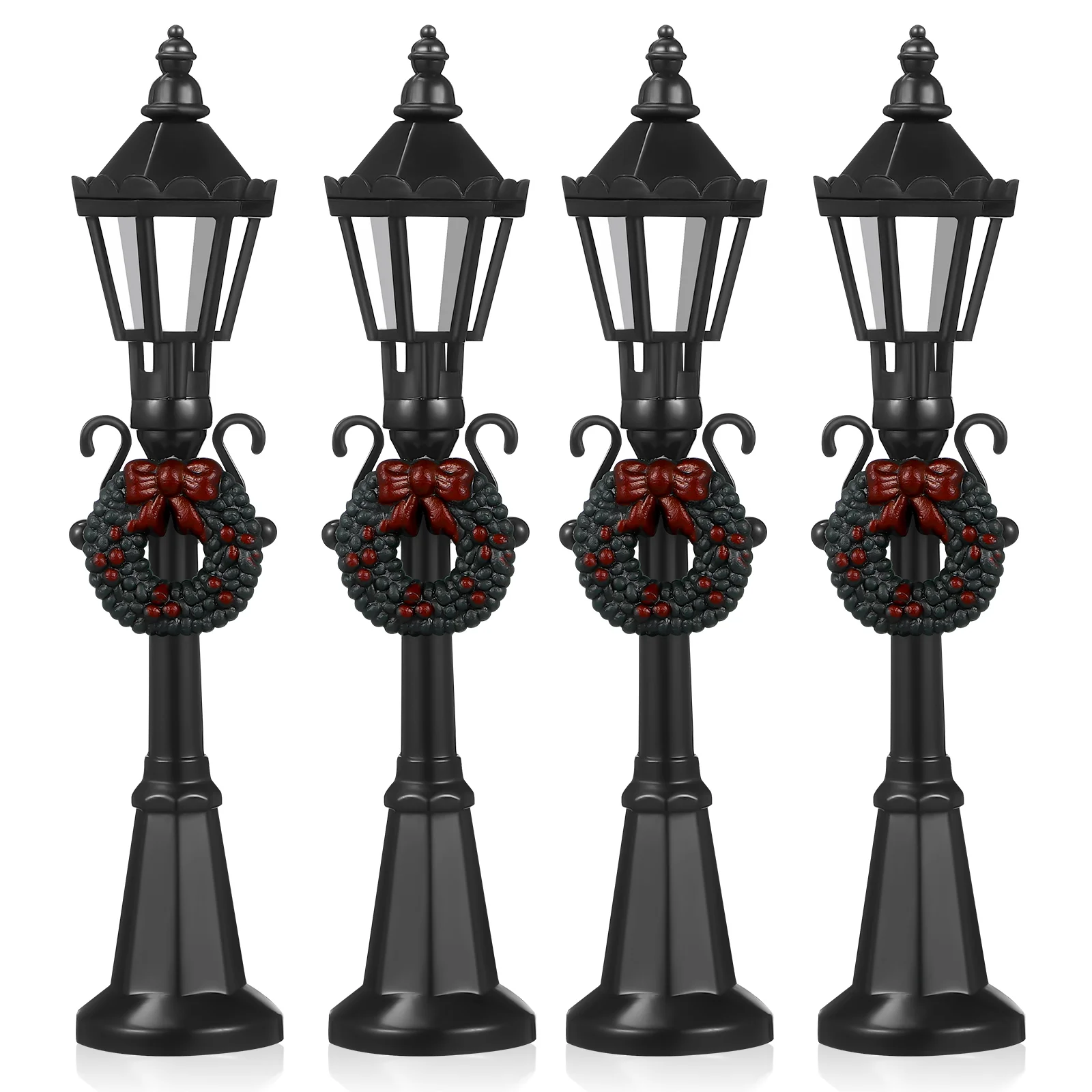 

4 Pcs House Vintage Decor Lamp Christmas Post Decorations Models Street Toy Room Tiny Village Accessories