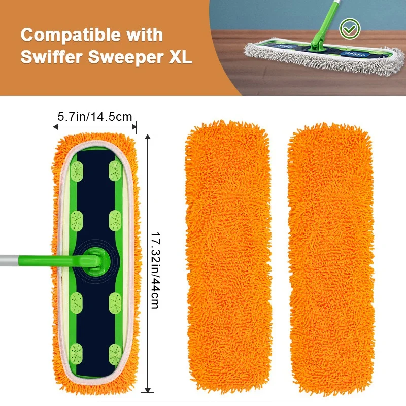 2pcs Reusable Microfiber Mop Pads for Swiffer Sweeper XL Dry Sweeping Wet Mop Cloths Replacement Sweeping Mopping Pad Refill