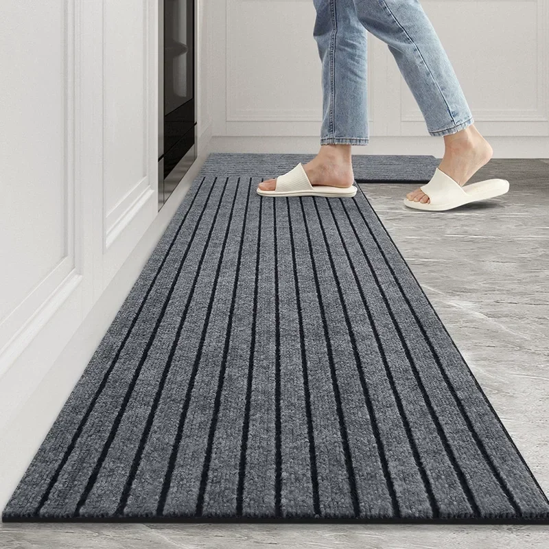 Premium Classic Gray Striped Kitchen Mats, Super Absorbent Non-Slip Floor Rug，Polyester Door Mat for Oil/Dust/Water Protection