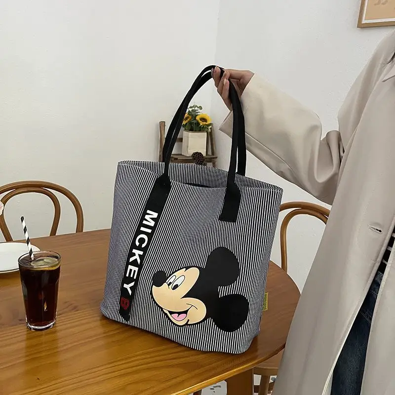 

Disney Mickey Minnie Donald Duck Daisy Duck Striped Tote Bag Women Cute Cartoon Canvas Bag Large Capacity Versatile Shoulder Bag