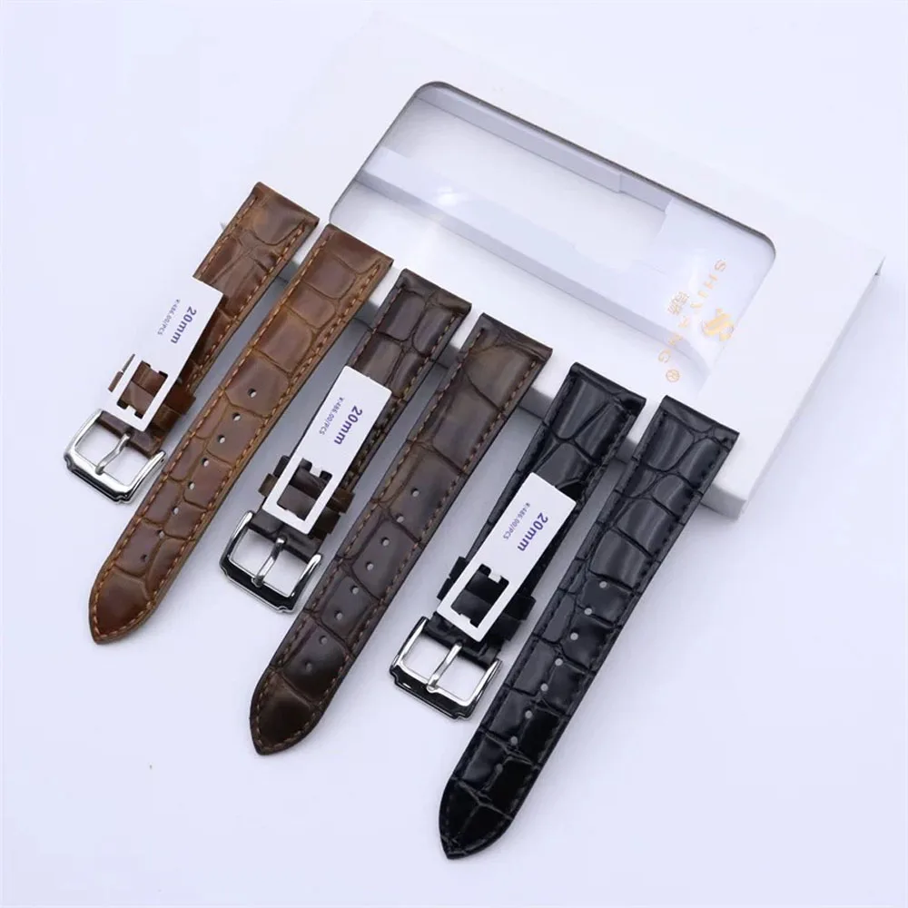 Watch Accessories 16-22mm Genuine Leather Boxed Strap Soft Calfskin Buckle Band, Men & Women's Sweat-Proof Leather Watch Strap