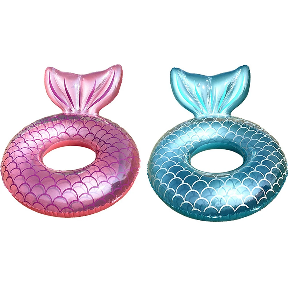 1pc Inflatable Mermaid Swim Ring Fishtail Backrest Transparent Adult Swimming Ring