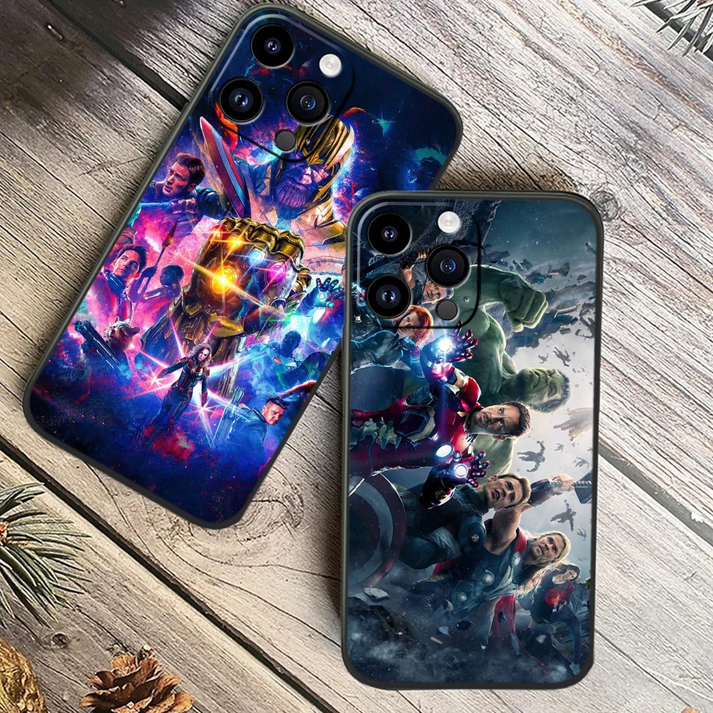 Marvel Super Cool Heroes For Apple iPhone 15 14 13 12 Mini 11 XS XR X 8 7 Pro Max Plus Soft Silicone Black Phone Case