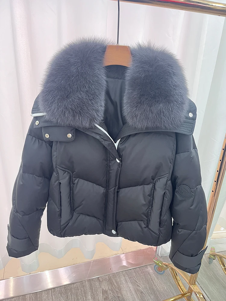 Fashion Winter Women Coats White Goose Down Jacket Real Natural Fox Fur Collar Luxury Streetwear Female coat