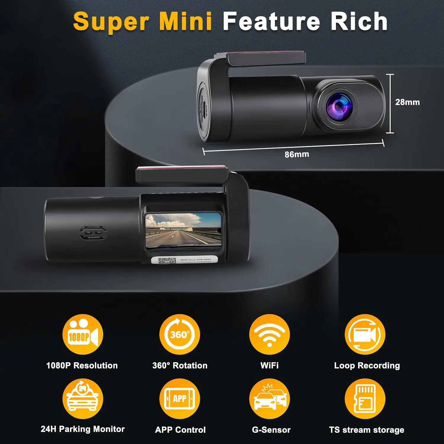 Dash Cam Front 1080P WiFi Dash Camera for Cars, Car Camera Dash with 0.96 cmini screen Parking Monitor Night Vision140WideAngle