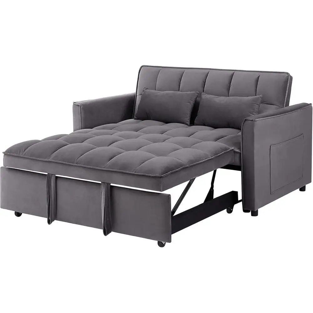 

Раскладной диван 3-в-1, выдвижной диван, двухместный диван для гостиной с регулируемой спинкой из ткани, серый