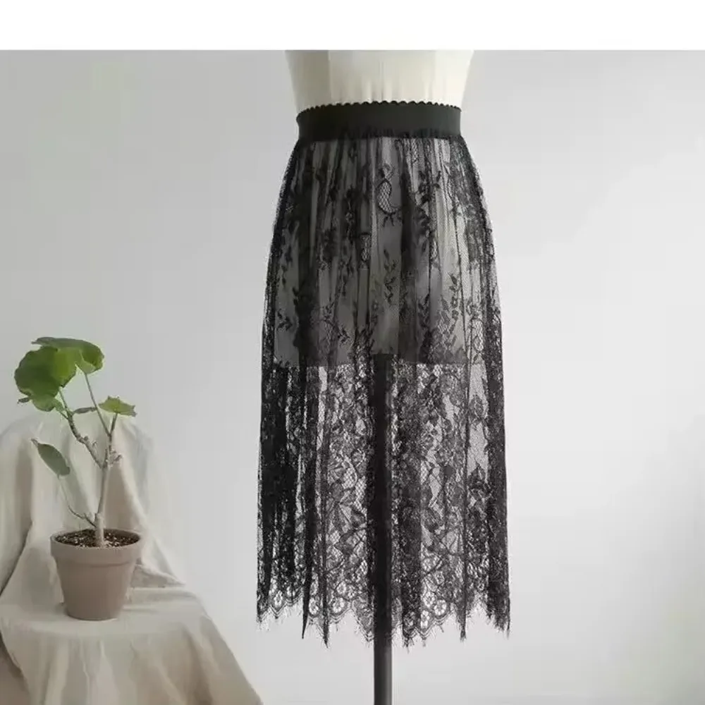 Halber Unterrock, Petticoat, Unterrock für Kleider, Damen, Spitzenbündchen, blickdicht, lang, kurz, mit elastischem Bund, schwarz, weiß, Unterwäsche. – Detail 29