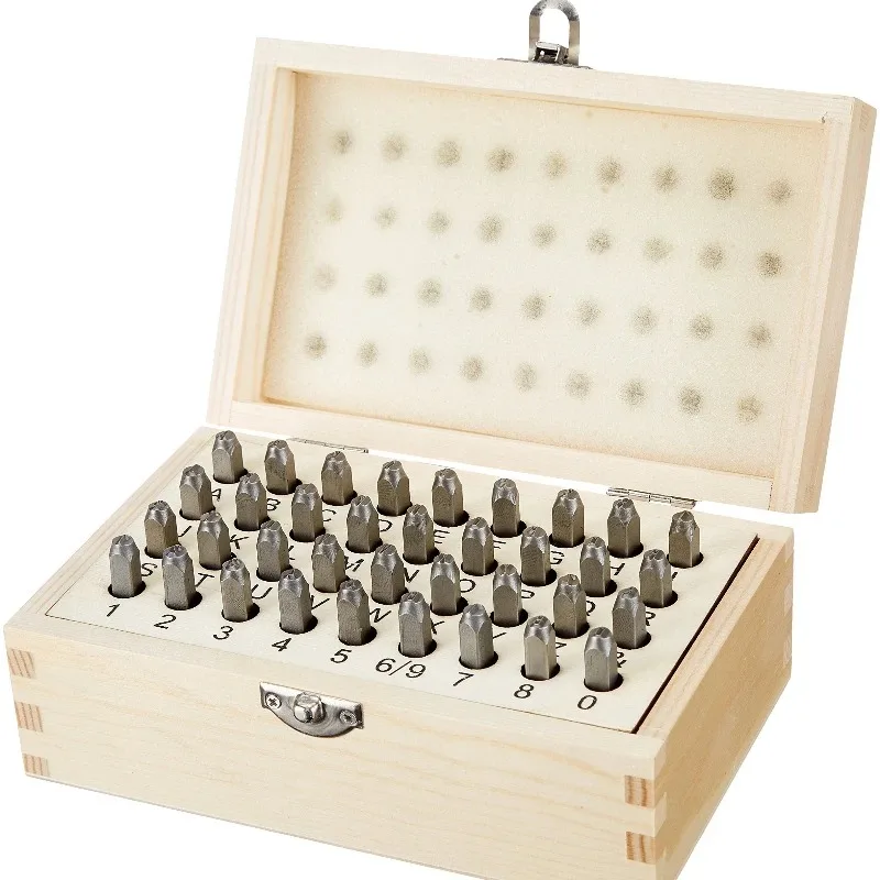 36Pcs 2/2.5/3/4/5/6/8mm 40Cr Alloy Steel Letter Number Stamp Punch Set Metal Marking Tool with Wooden Storage Case