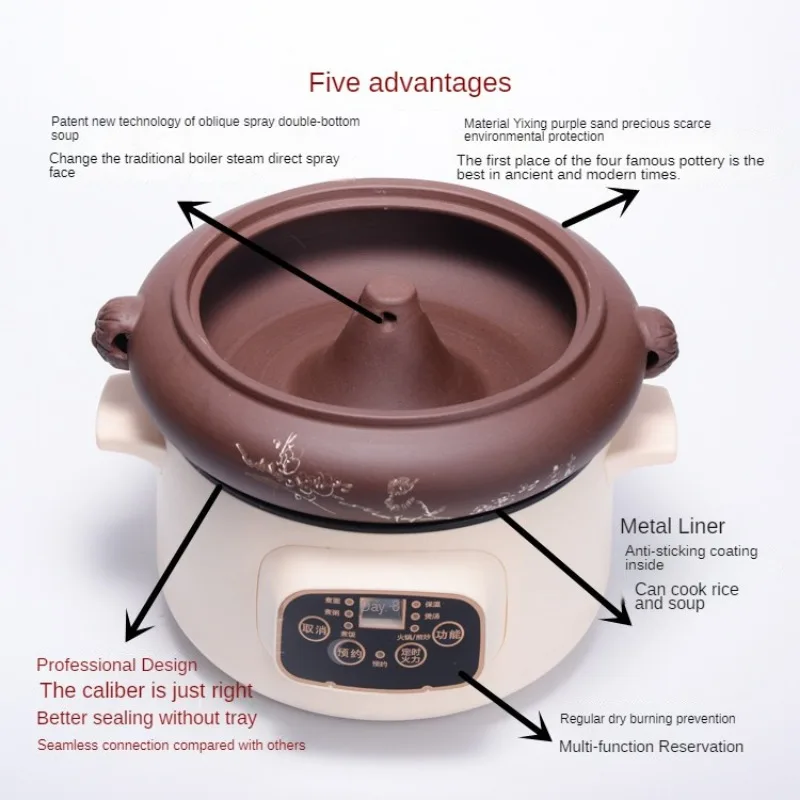 Slow Cooker for Home Use Electric Steam Cooker Purple Clay Soup Pot for Chinese Herbal Medicine Stew