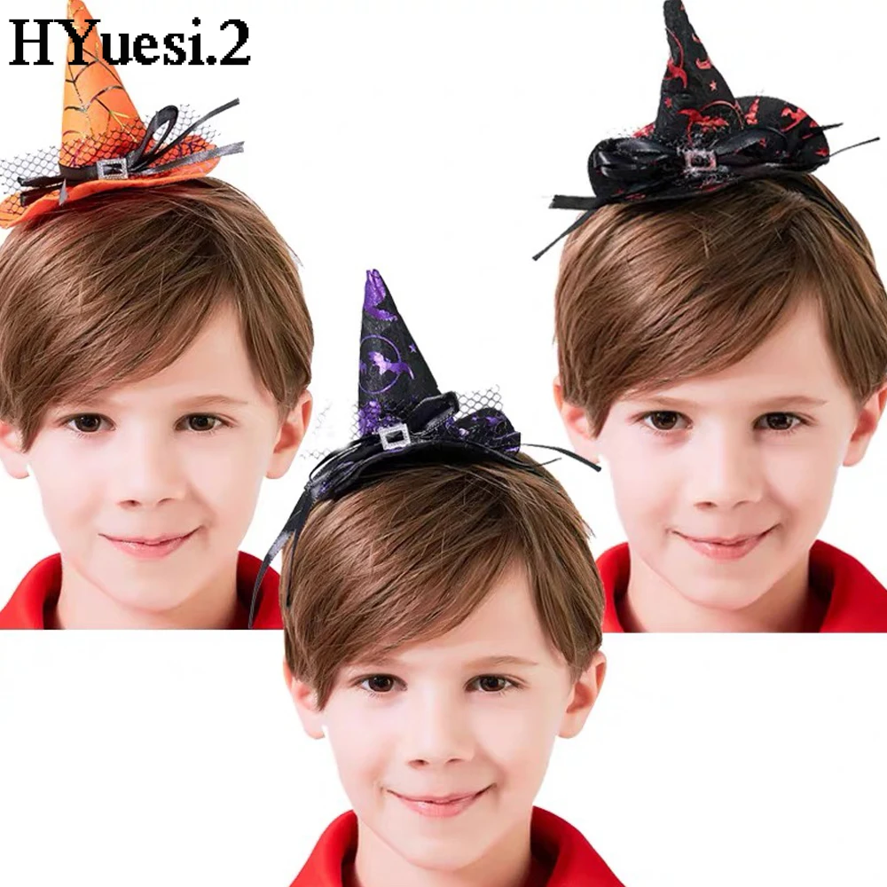 Mini Pointy Witch Hat Hairbands Spider Web Pumpkin Skull Shaped Hair Hoops For Kids Girls Halloween Headbands Cosplay Decoration