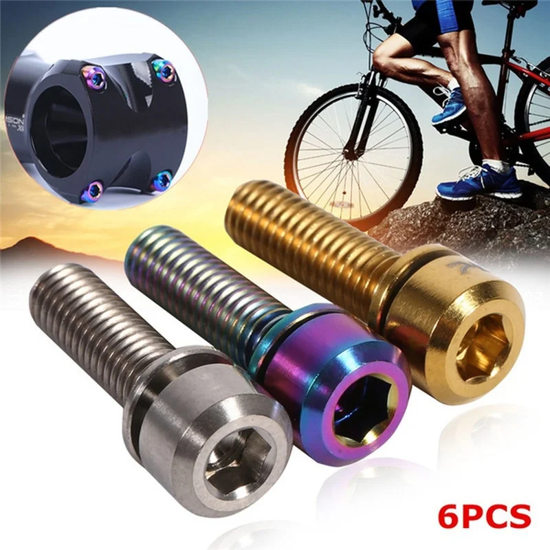 6Pcs/Set M5*18mm Bicycle Handlebar Screws Titanium-plated Colorful Stainless Steel Screws Stem Riser Screw Bolts