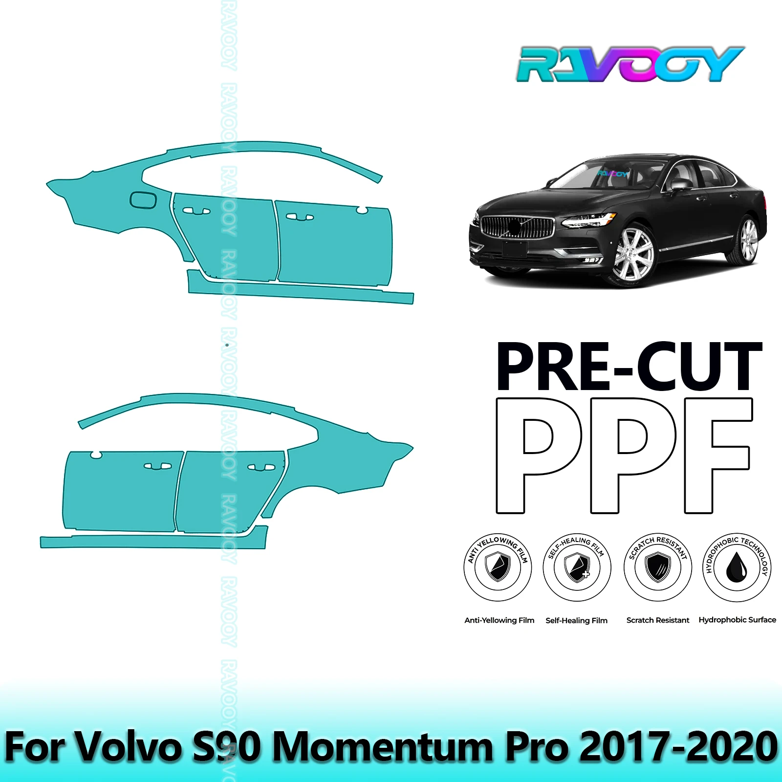 

For Volvo S90 Momentum Pro 2017-2020 8.5mil Clear Matte Pre-Cut PPF Door & A/B Pillar Kit TPU Paint Protection Film Set