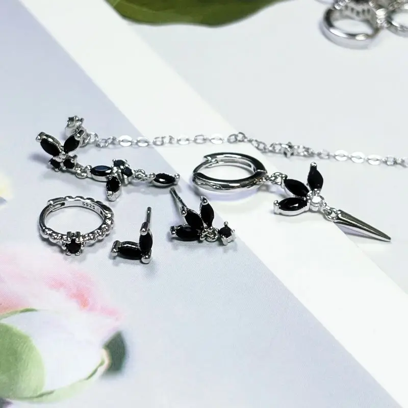 925 Sterling Silver Ear Needle Silver black zircon earrings for women ins Geometric earrings Fashion High Jewelry accessories