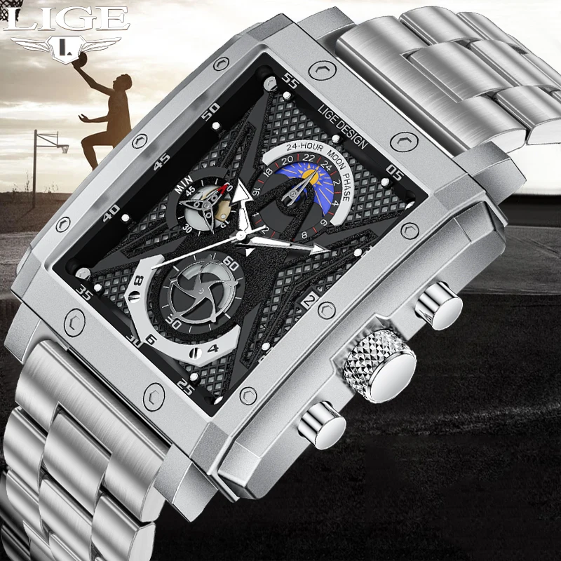 

LIGE Fashion Quartz Watch For Men Casual Business Watch Men Top Brand Luxury Sports Waterproof Square Chronograph Wristwatches