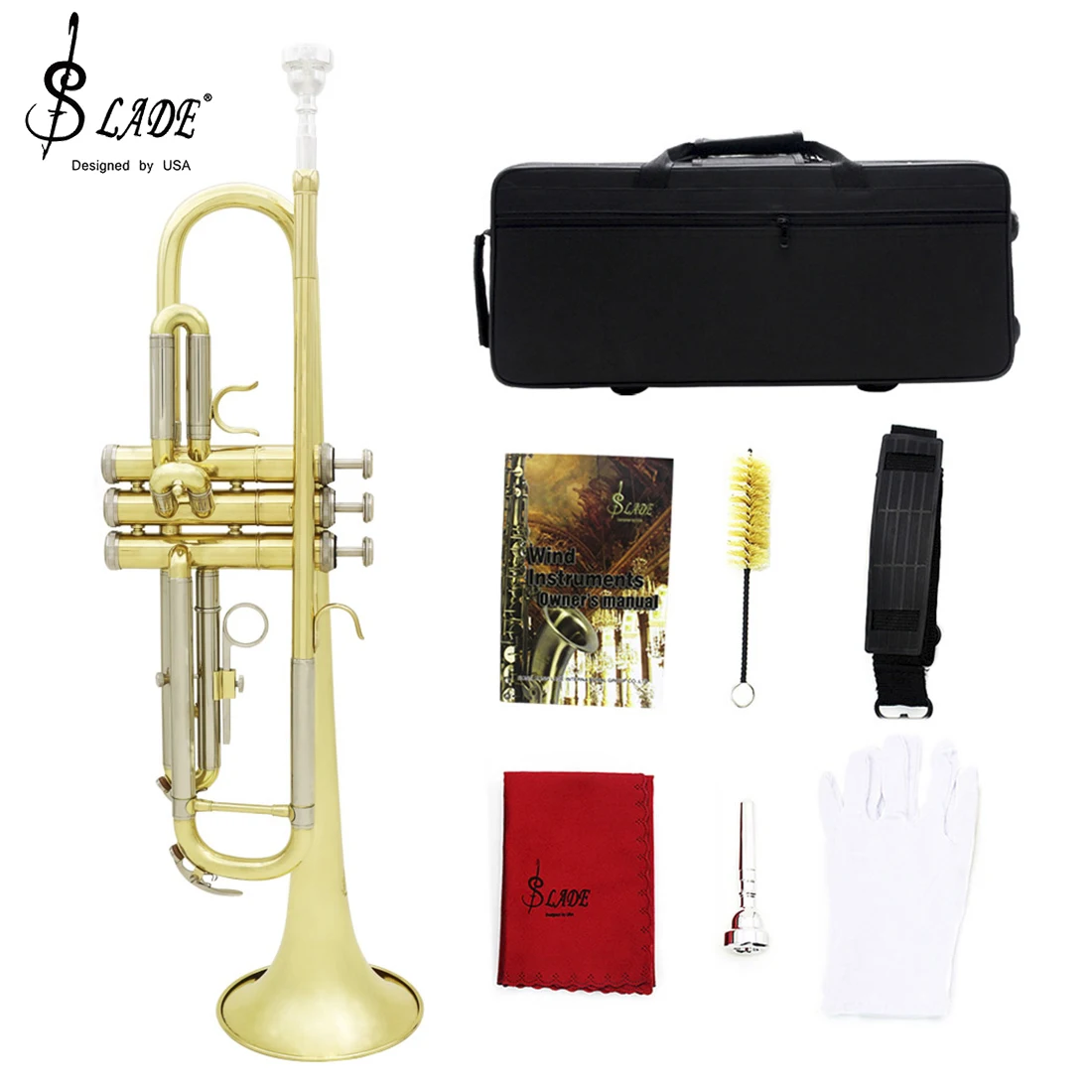 

SLADE Bb Trumpet Brass Body Trumpet Set with Storage Case Mouthpiece Professional Brass Instruments B-flat Gold Silver Trumpet