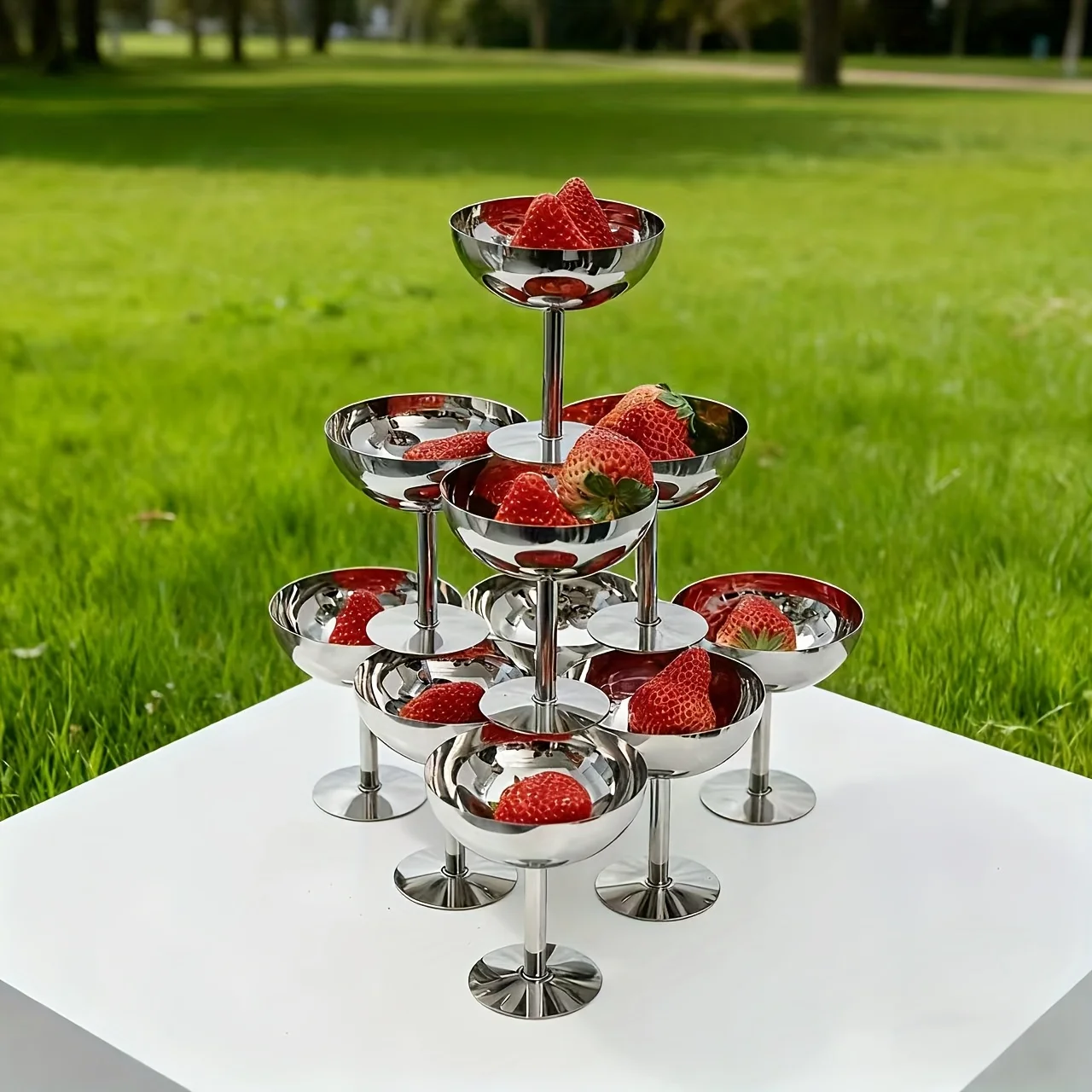 4Pcs 304 Stainless Steel Dessert Cups, Retro High Base Bar Bowl, 180ml Ice Cream Cup Salad Goblet for Fruit Yogurt Dinnerware