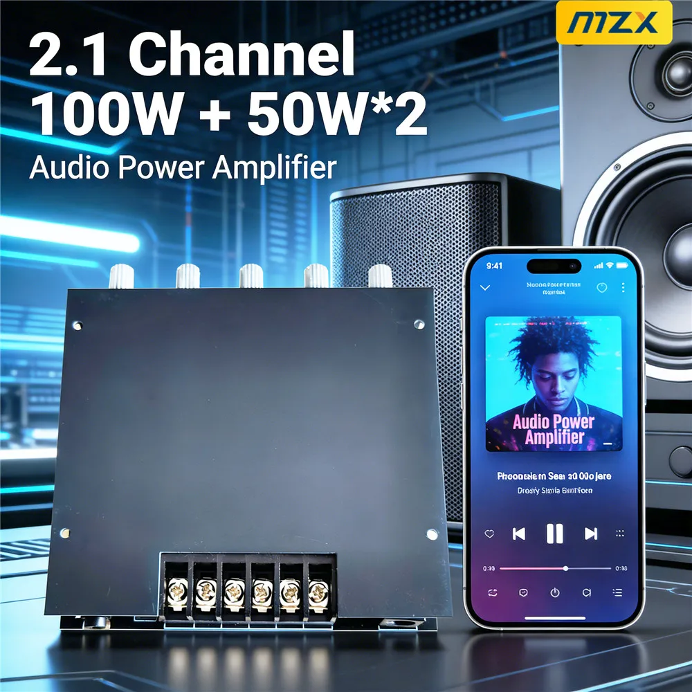 

2.1-канальный аудиоусилитель мощности 100 Вт + 50 Вт x 2, цифровой модуль, сабвуфер, AUX, беспроводной Bluetooth, 12/24 В, стереоусилитель Hi-Fi для колонок