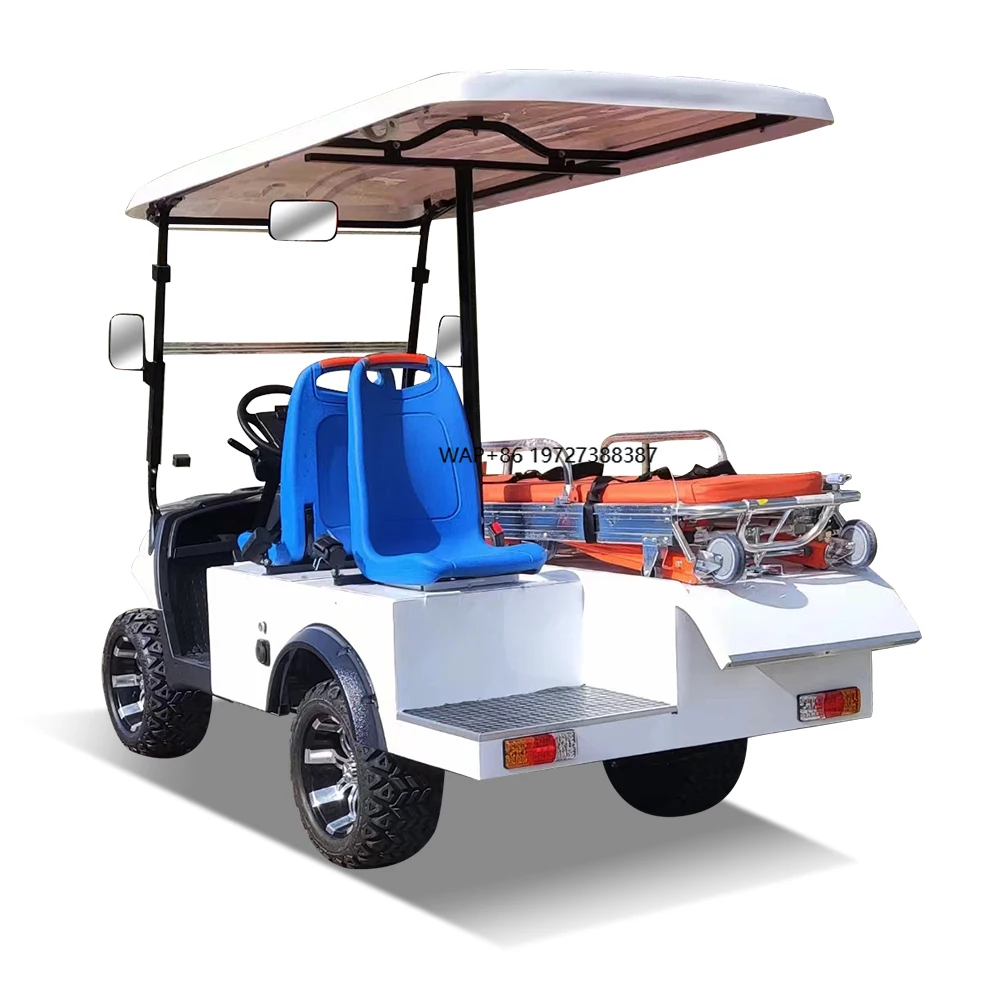 ركوب صغير على 2 مقاعد عربات الغولف الكهربائية سيارة إسعاف مخصصة فائدة جسم البضائع مع سرير مائل لا سقف